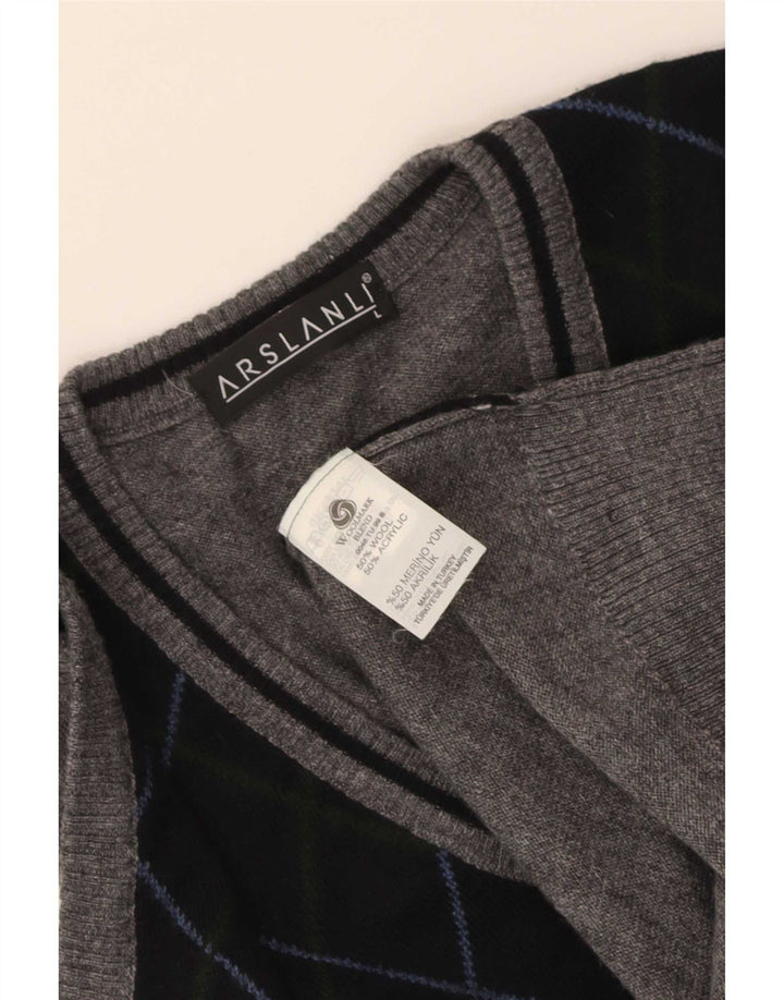 Arslanli Mens Vest Tank Top Large Navy Blue Argyle/Diamond Wool
