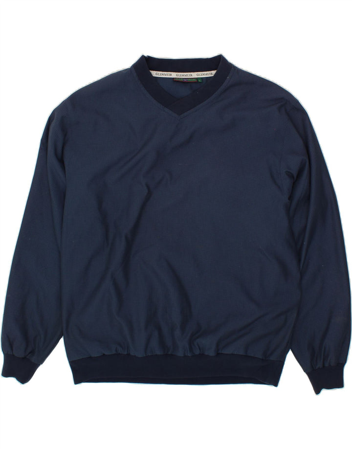 GLENMUIR Mens Pullover Tracksuit Top Large Navy Blue Check Polyester Vintage Glenmuir and Second-Hand Glenmuir from Messina Hembry 