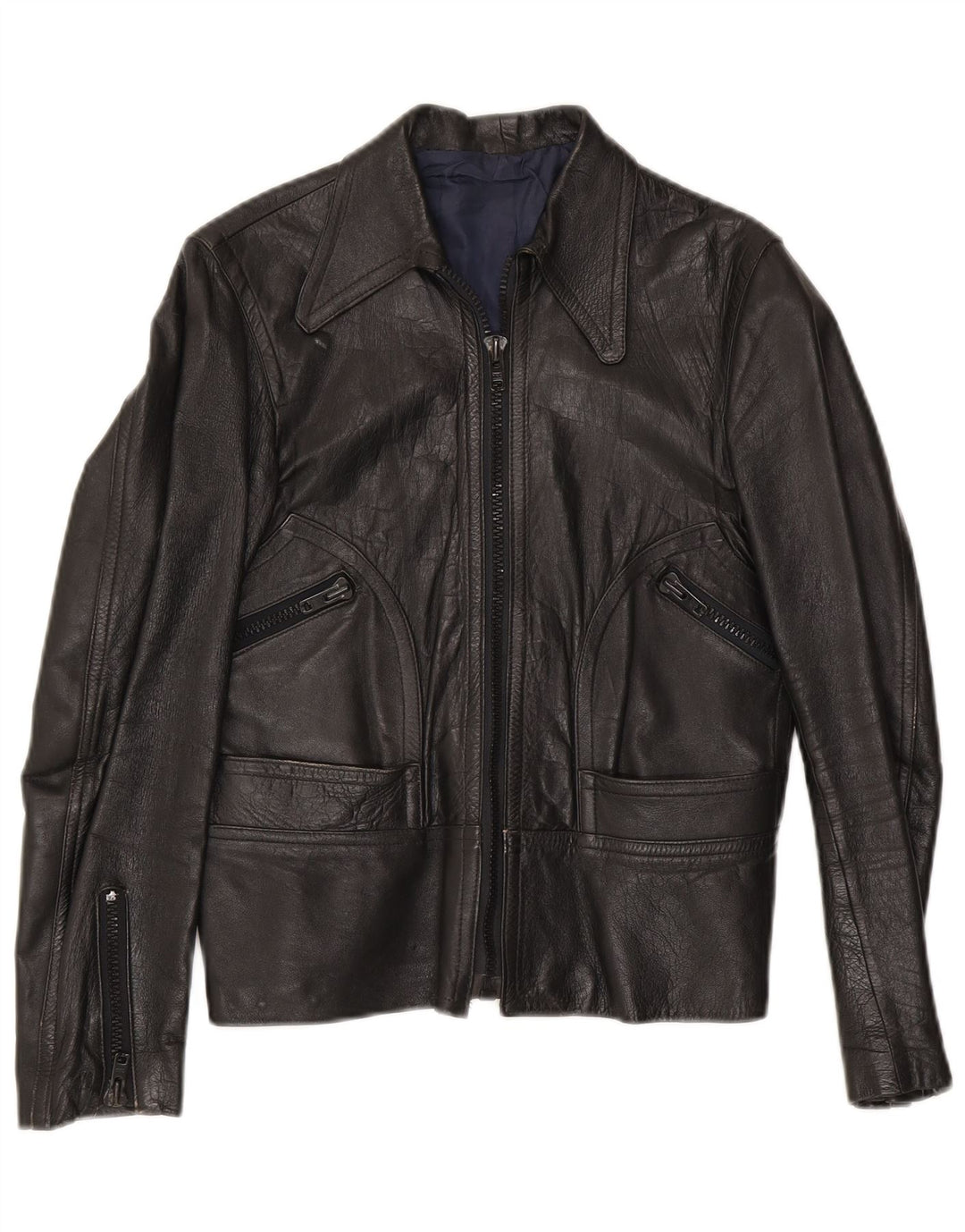 VINTAGE Womens Leather Jacket UK 8 Small Black