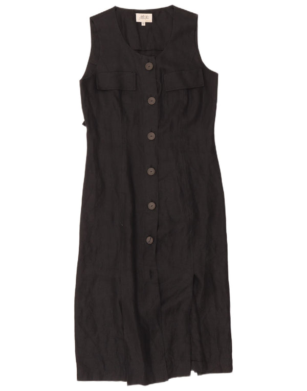 Vintage Womens Sleeveless Shirt Dress IT 42 Medium Black Herringbone