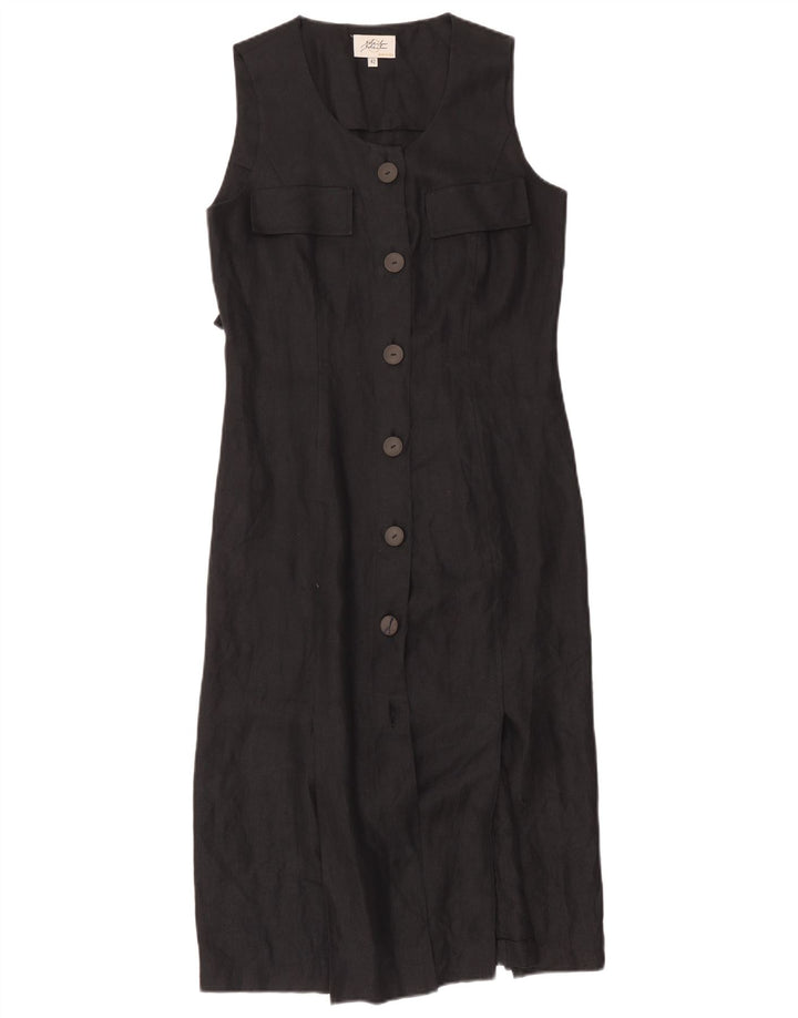 Vintage Womens Sleeveless Shirt Dress IT 42 Medium Black Herringbone