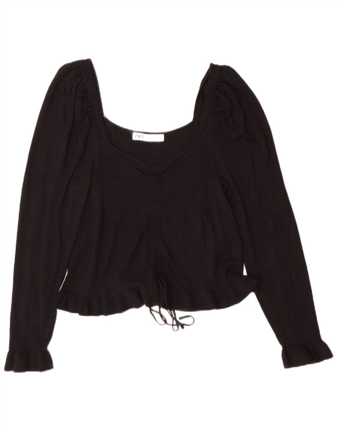 Zara Womens Crop Top Long Sleeve UK 14 Large Black Viscose