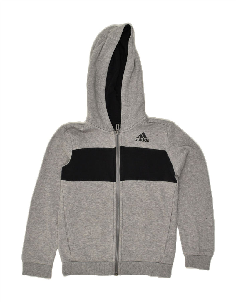 ADIDAS Boys Zip Hoodie Sweater 7-8 Years Grey Colourblock Cotton | Vintage Adidas | Thrift | Second-Hand Adidas | Used Clothing | Messina Hembry 