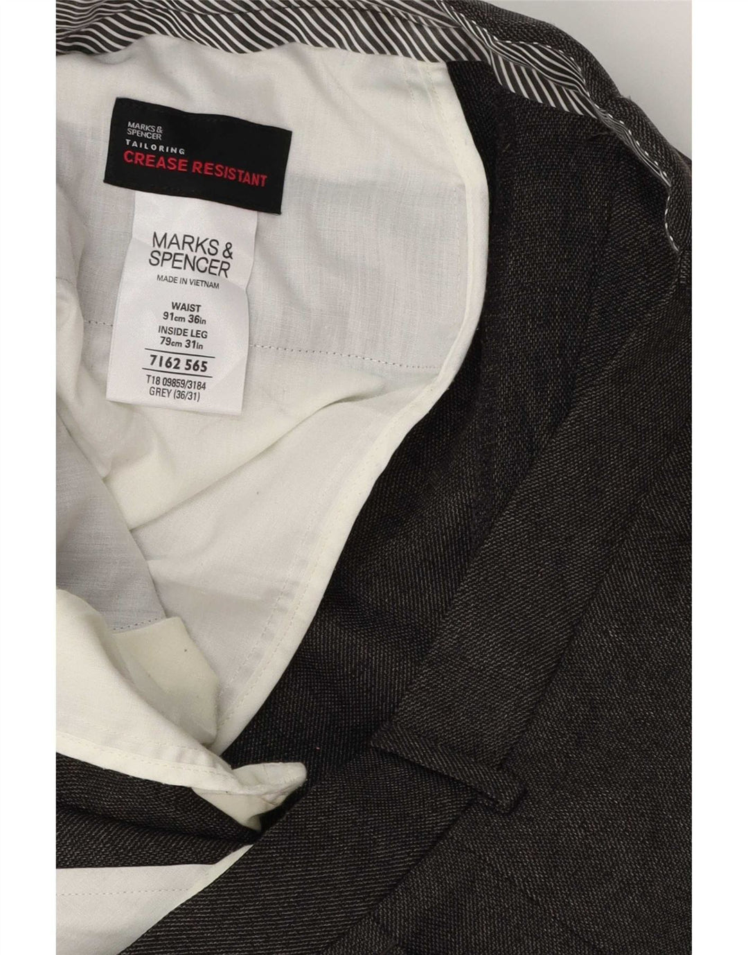 Marks & Spencer Mens Straight Suit Trousers W36 L31 Grey Polyester