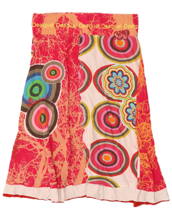Desigual Womens Graphic A-Line Skirt Small W28 Pink Floral Cotton