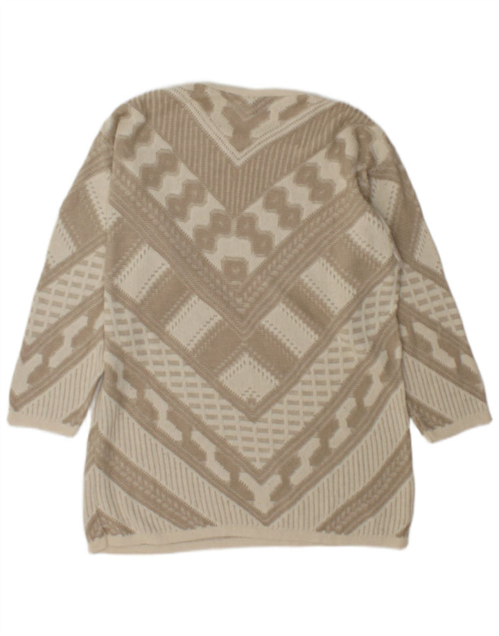 Vintage Womens Crew Neck Jumper Sweater UK 12 Medium Beige Geometric