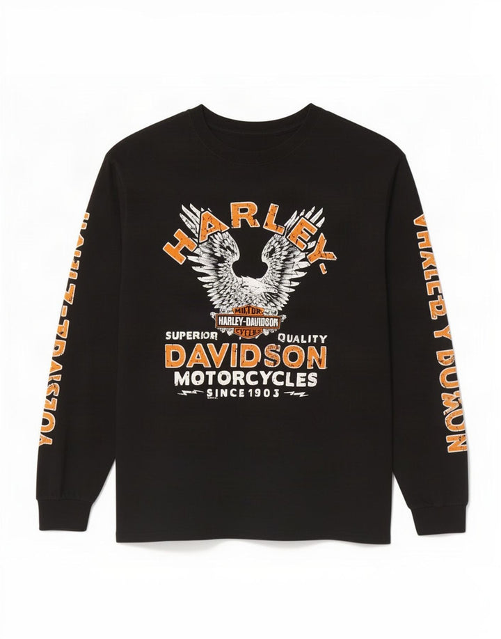 Harley Davidson Mens Graphic Top Long Sleeve Large Black Cotton