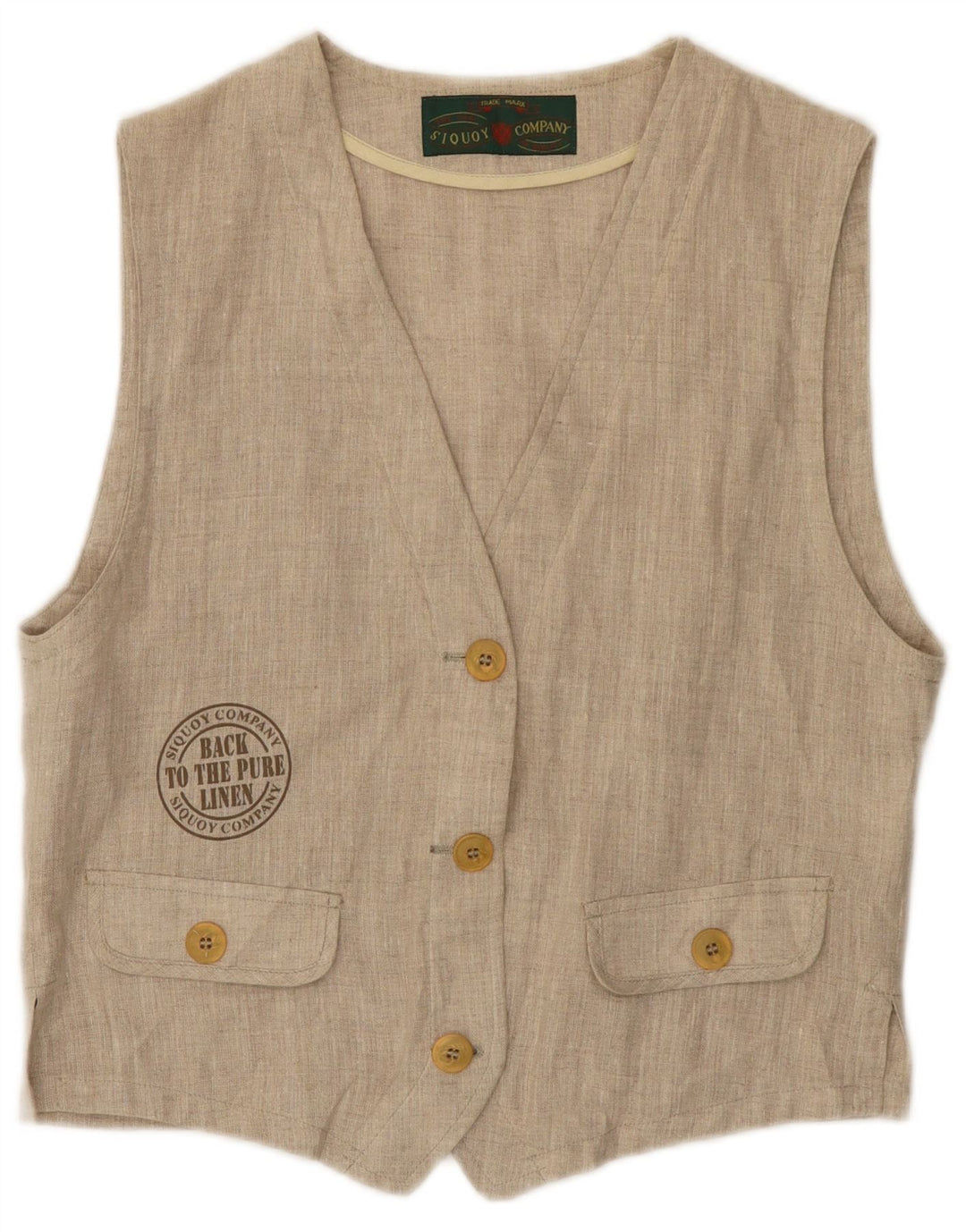 Vintage Womens Waistcoat UK 8 Small  Beige Linen