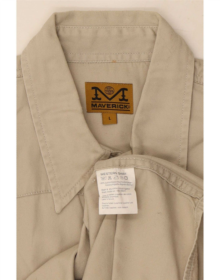 MAVERICK Mens Western Shirt Large Beige Cotton