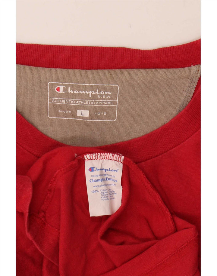 Champion Mens Graphic Top Long Sleeve Large Red Cotton