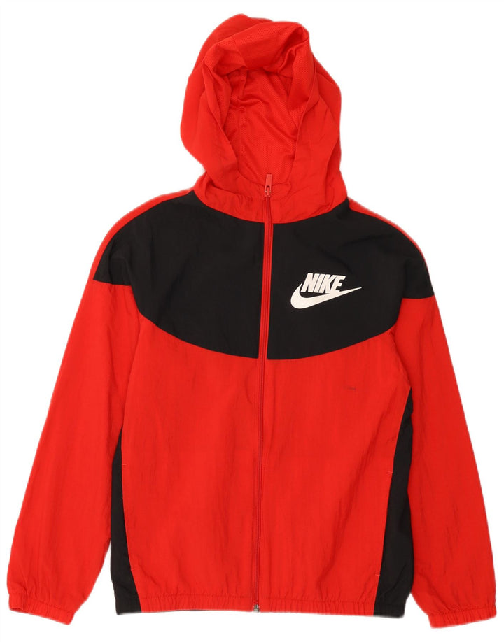 NIKE Boys Graphic Tracksuit Top Jacket 12-13 Years Large Red Colourblock