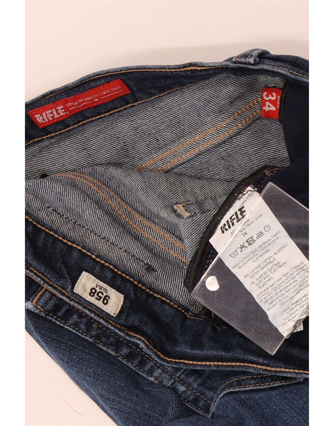 Rifle Mens Slim Jeans W34 L33 Blue Cotton