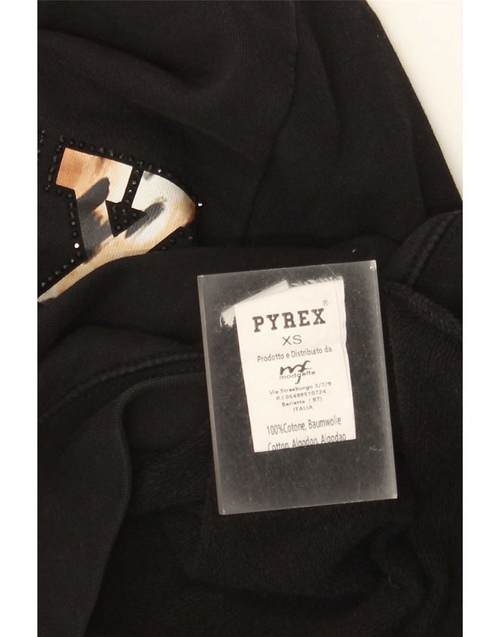 Pyrex Womens Graphic Sweatshirt Jumper UK 6 XS Black Cotton