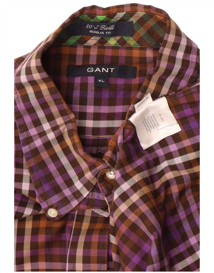 Gant Mens Regular Fit Shirt XL Purple Gingham Cotton