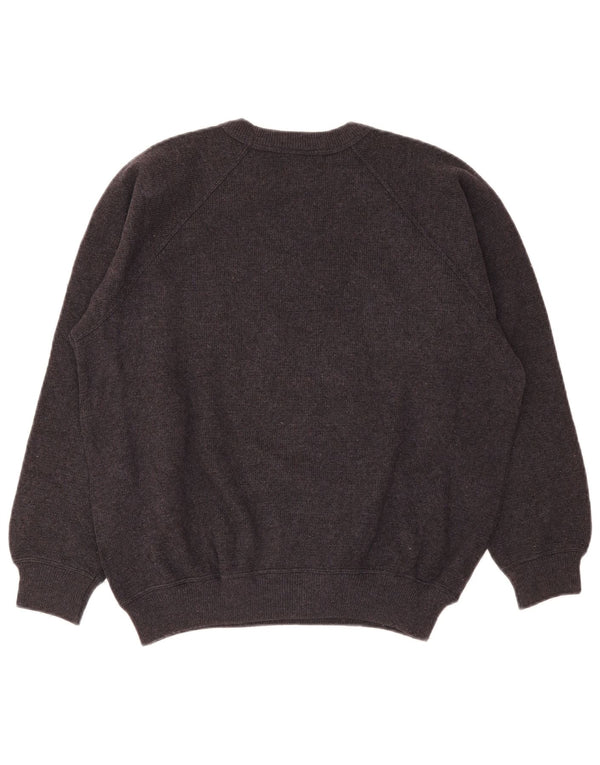 Vintage Womens Graphic Crew Neck Jumper Sweater UK 14 Large Grey Wool