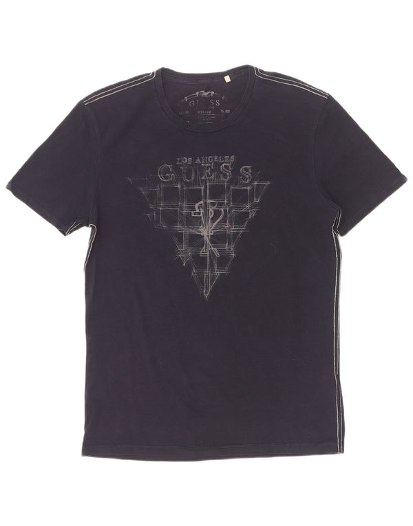 Guess Mens Graphic T-Shirt Top UK 36 Small Navy Blue Cotton