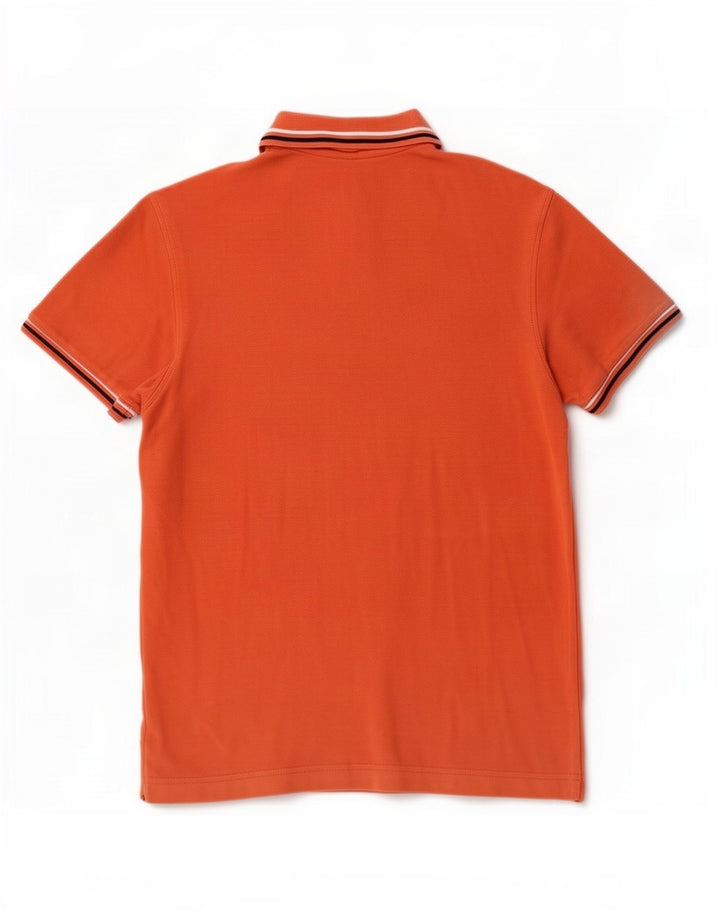 Lotto Mens Polo Shirt Medium Orange Striped Cotton