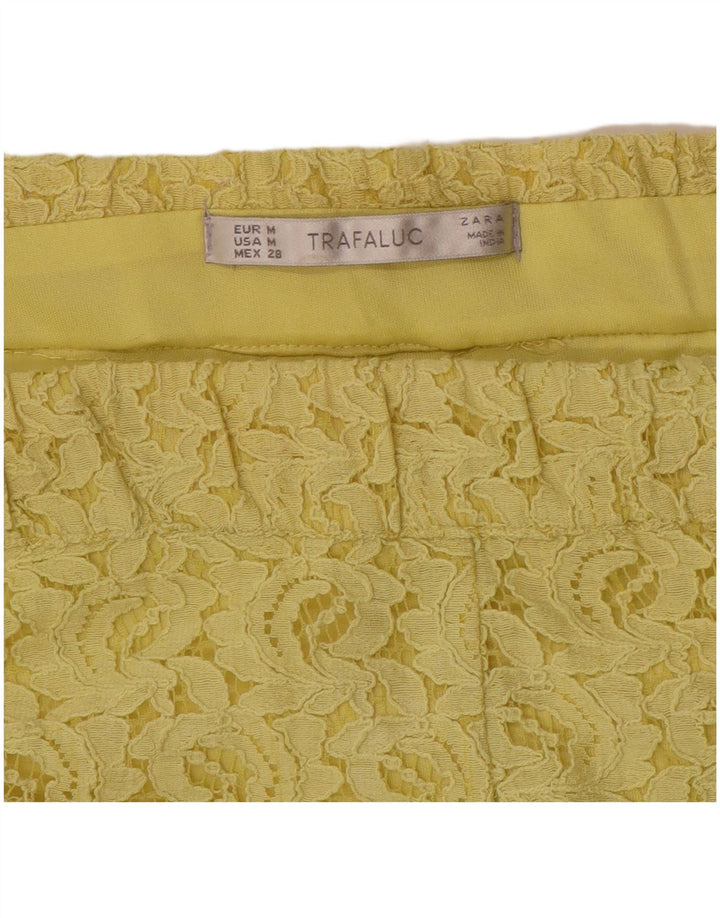 Zara Womens Trafaluc Lace Hot Pants Medium W36  Yellow Floral