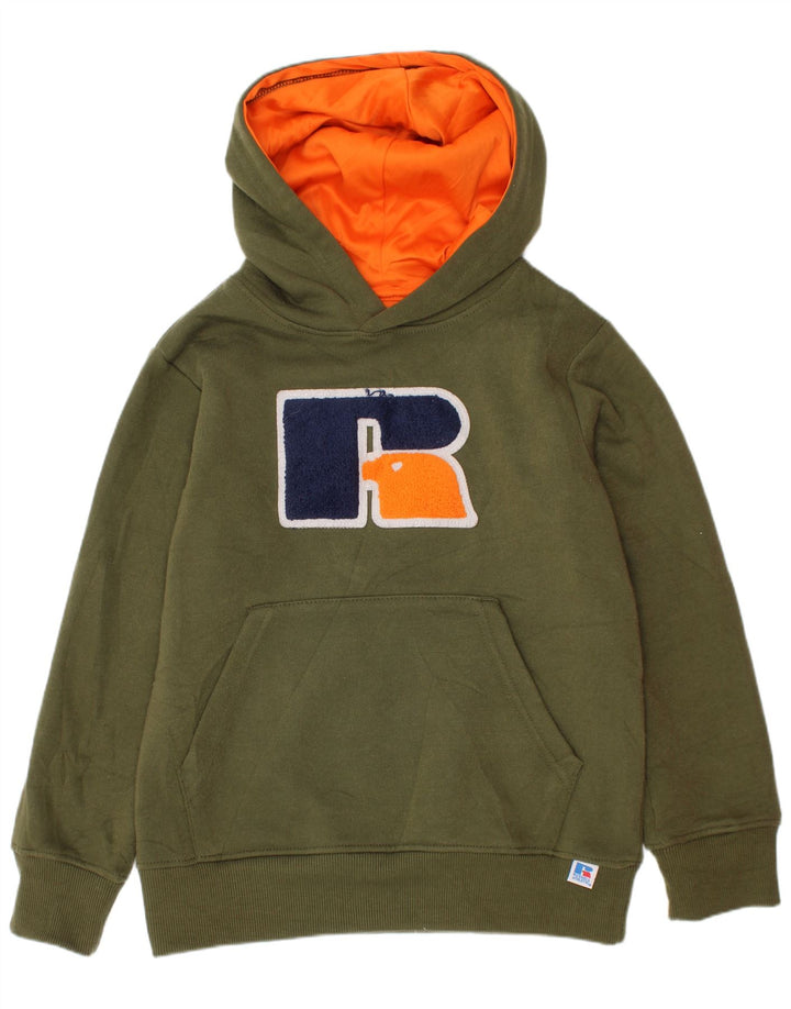Russell Athletic Boys Graphic Hoodie Jumper 7-8 Years Small Khaki Polyester