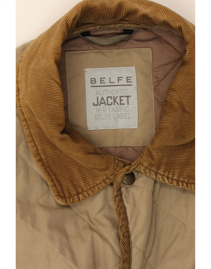 BELFE Mens Quilted Jacket UK 40 Large Beige Vintage Belfe and Second-Hand Belfe from Messina Hembry 