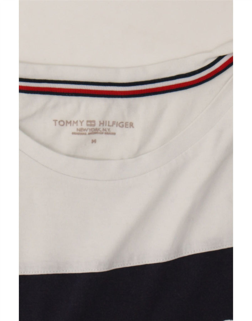 TOMMY HILFIGER Womens Graphic T-Shirt Top UK 14 Medium White Colourblock Vintage Tommy Hilfiger and Second-Hand Tommy Hilfiger from Messina Hembry 