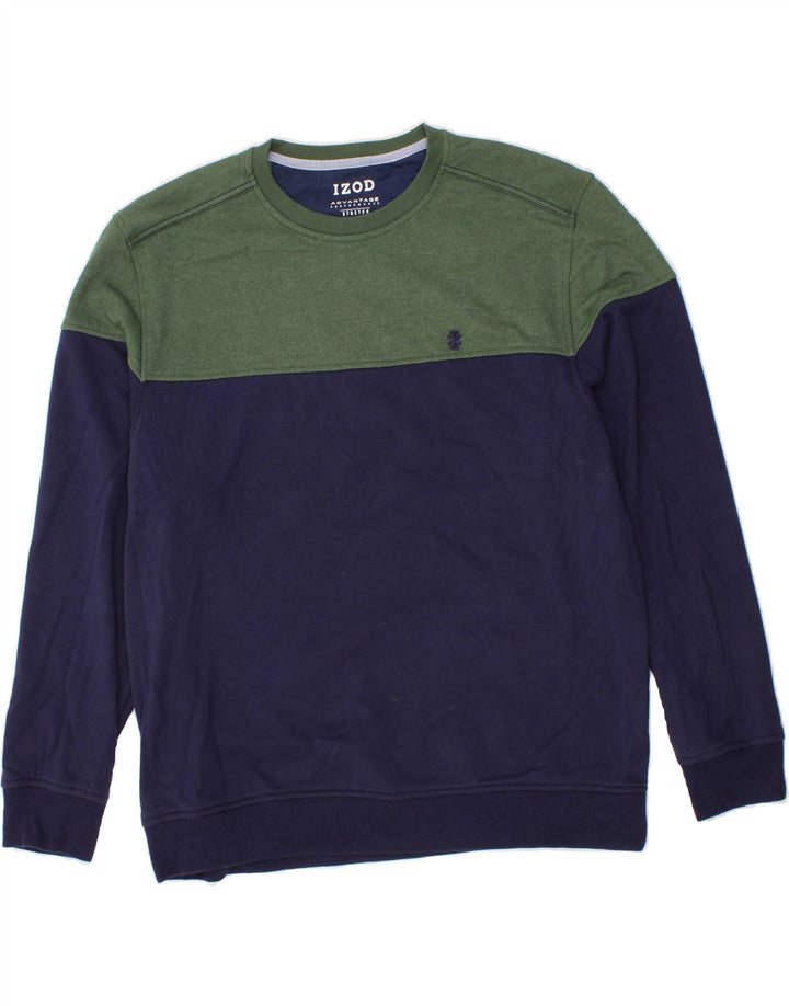 IZOD Mens Sweatshirt Jumper Large Navy Blue Colourblock Cotton Vintage Izod and Second-Hand Izod from Messina Hembry 