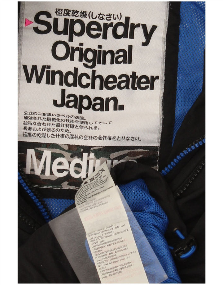Superdry Womens Windcheater Hooded Rain Jacket UK 14 Medium Black Nylon