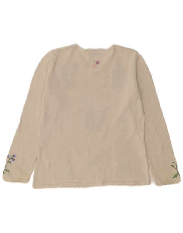 Tulchan Womens V-Neck Jumper Sweater UK 14 Medium Beige Floral Cotton