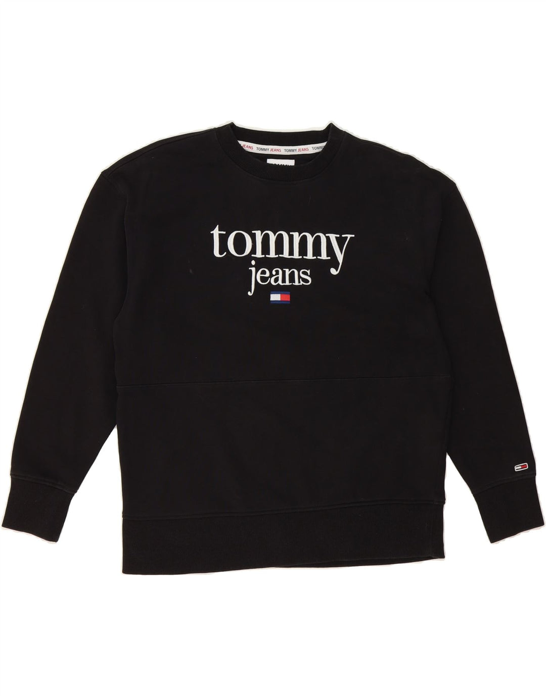 TOMMY HILFIGER Mens Graphic Sweatshirt Jumper Medium Black Cotton Vintage Tommy Hilfiger and Second-Hand Tommy Hilfiger from Messina Hembry 
