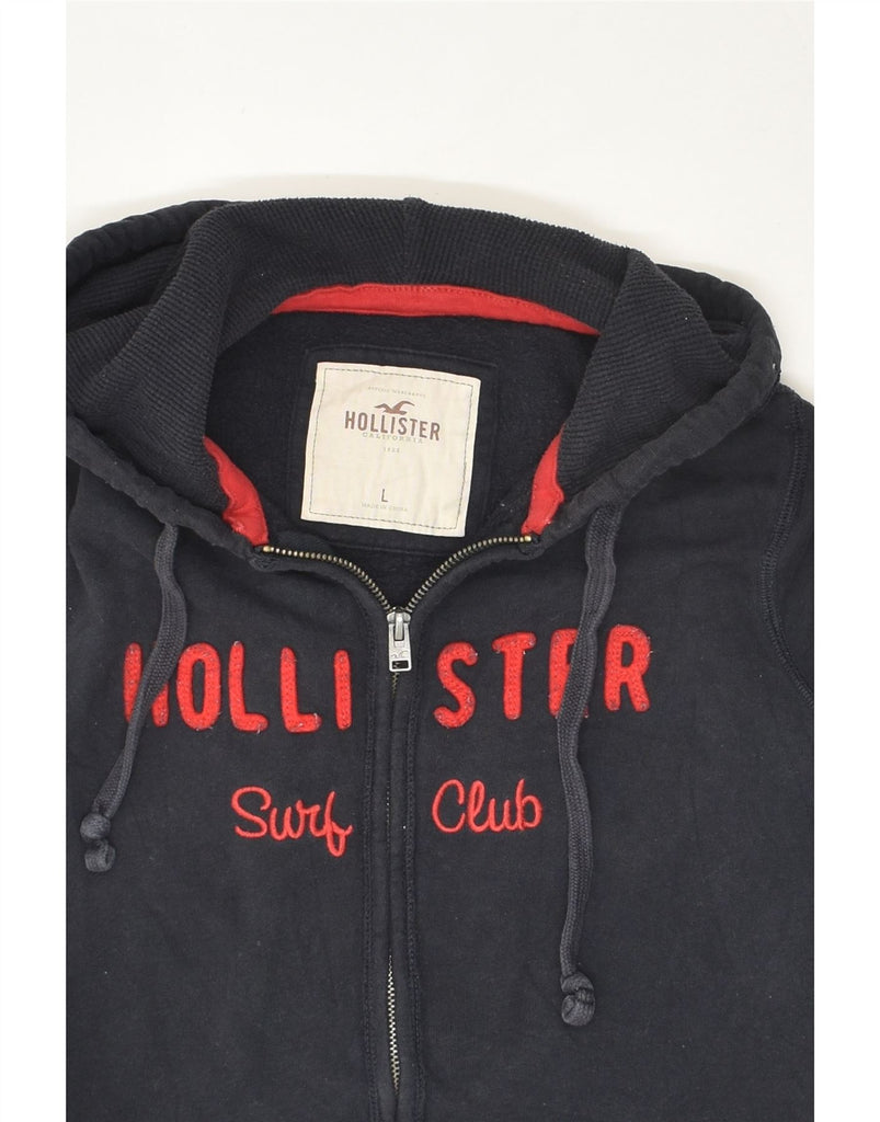 HOLLISTER Womens Graphic Zip Hoodie Sweater UK 14 Large Navy Blue Cotton | Vintage Hollister | Thrift | Second-Hand Hollister | Used Clothing | Messina Hembry 