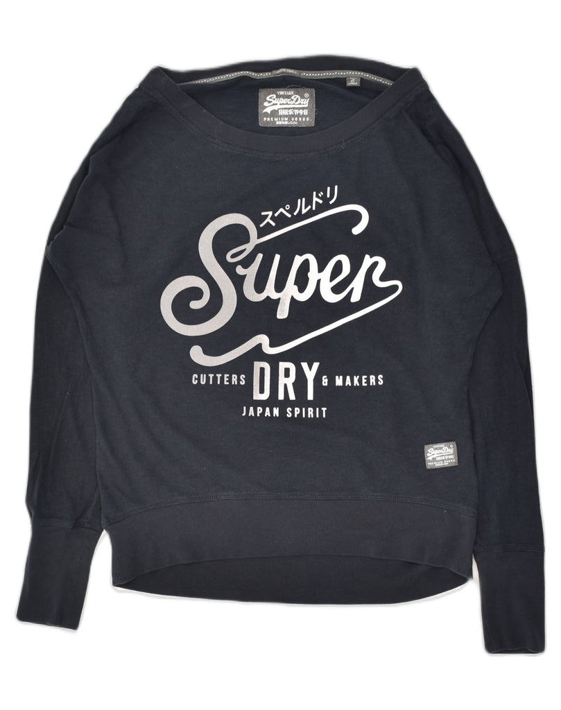 SUPERDRY Womens Graphic Sweatshirt Jumper UK 10 Small Navy Blue Cotton | Vintage Superdry | Thrift | Second-Hand Superdry | Used Clothing | Messina Hembry 