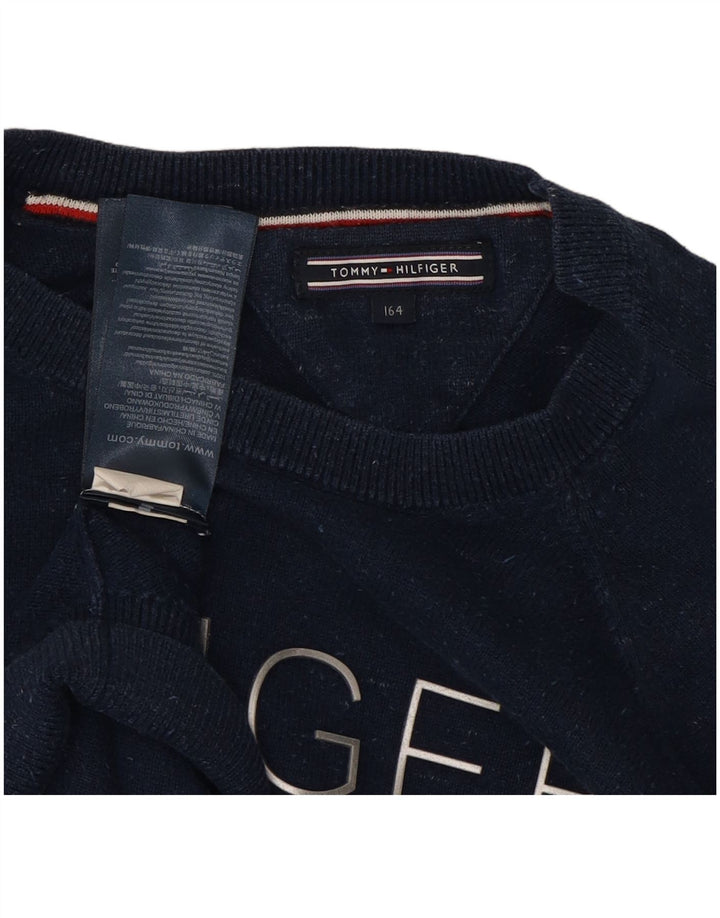 TOMMY HILFIGER Boys Sweatshirt Jumper 13-14 Years Navy Blue Flecked