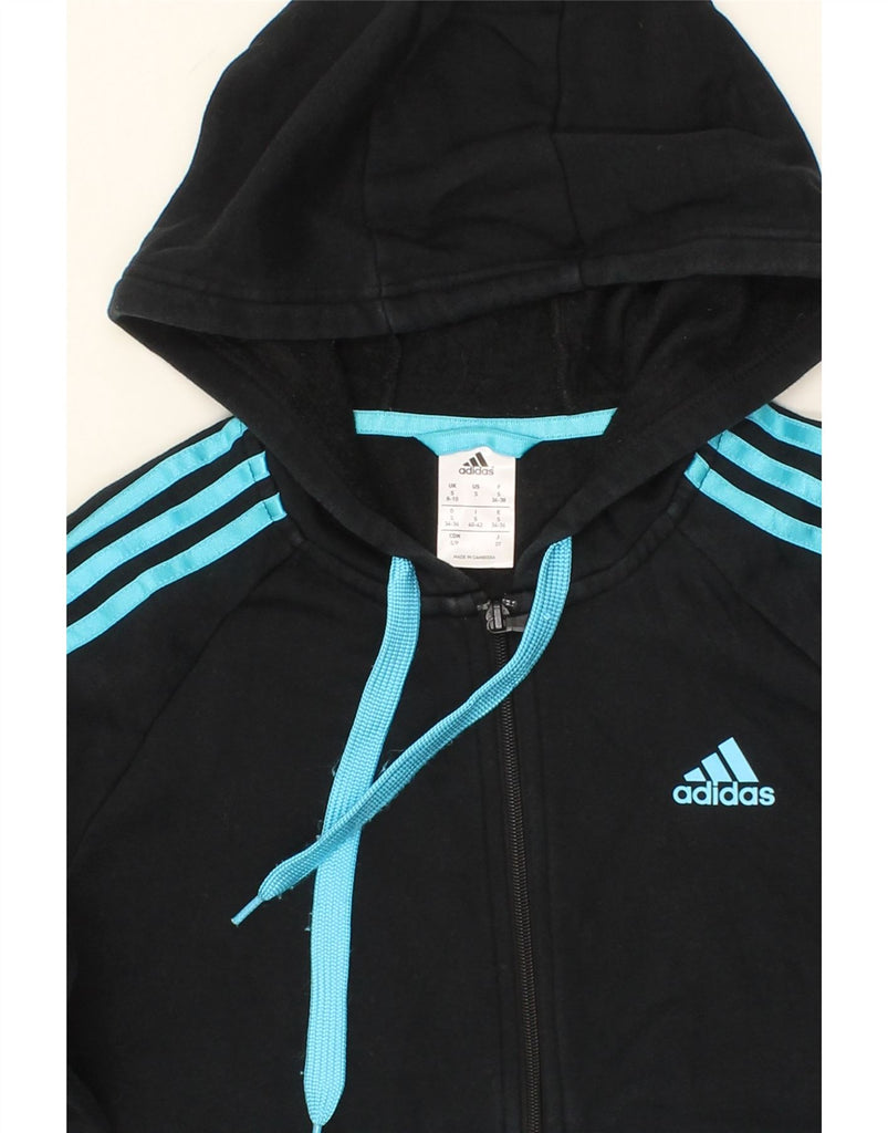 ADIDAS Womens Zip Hoodie Sweater UK 8/10 Small Black Cotton Vintage Adidas and Second-Hand Adidas from Messina Hembry 
