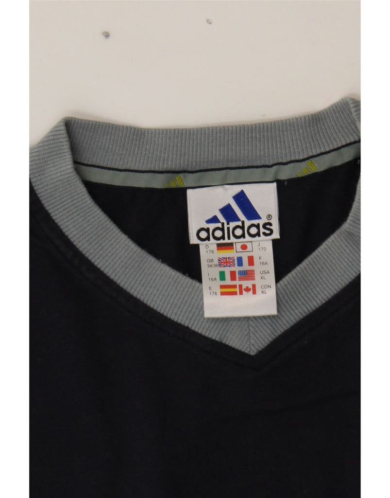 ADIDAS Boys Graphic T-Shirt Top 15-16 Years Navy Blue Colourblock Cotton Vintage Adidas and Second-Hand Adidas from Messina Hembry 