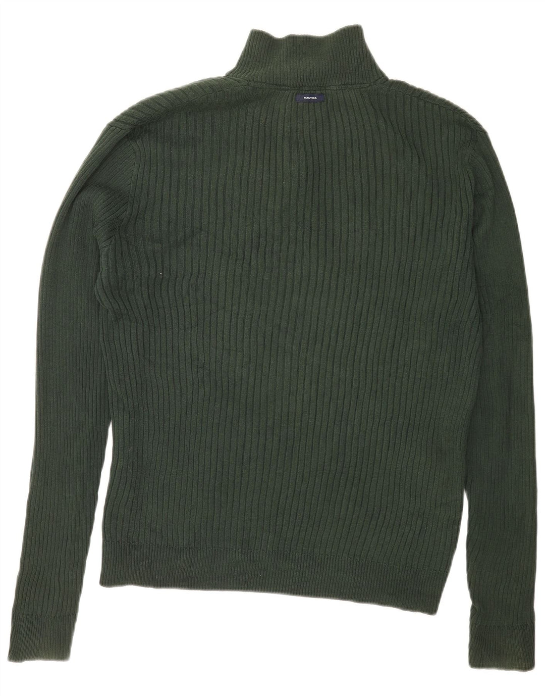 Nautica Mens Button Neck Jumper Sweater Large Green Cotton