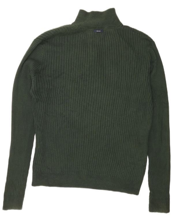 Nautica Mens Button Neck Jumper Sweater Large Green Cotton