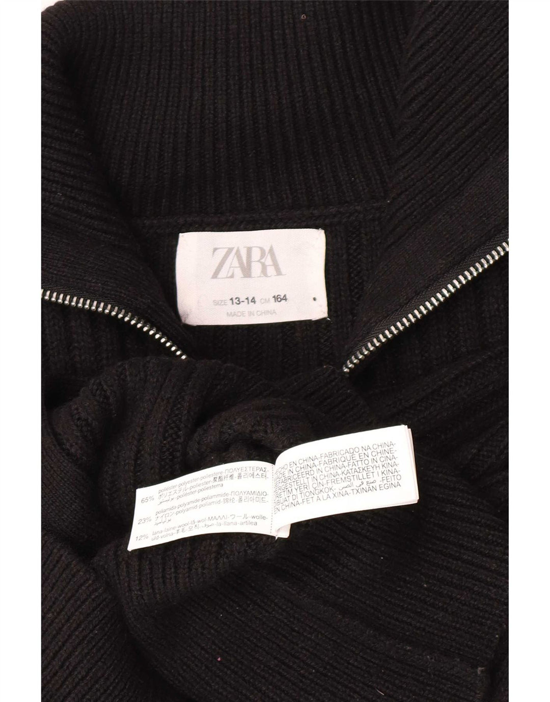 Zara Girls Crop Cardigan Sweater 13-14 Years Black Polyester