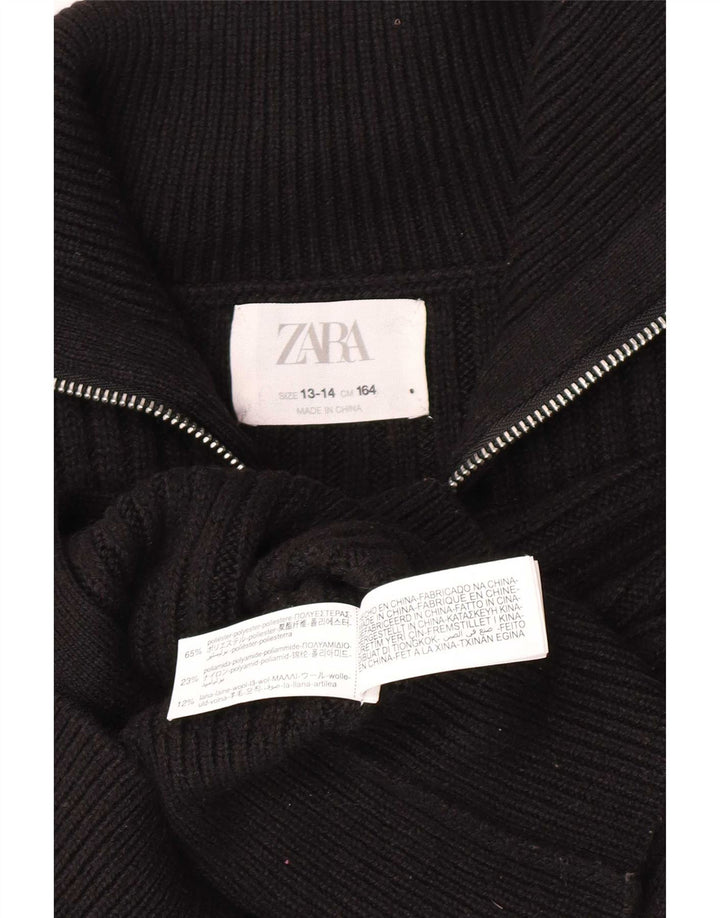 Zara Girls Crop Cardigan Sweater 13-14 Years Black Polyester