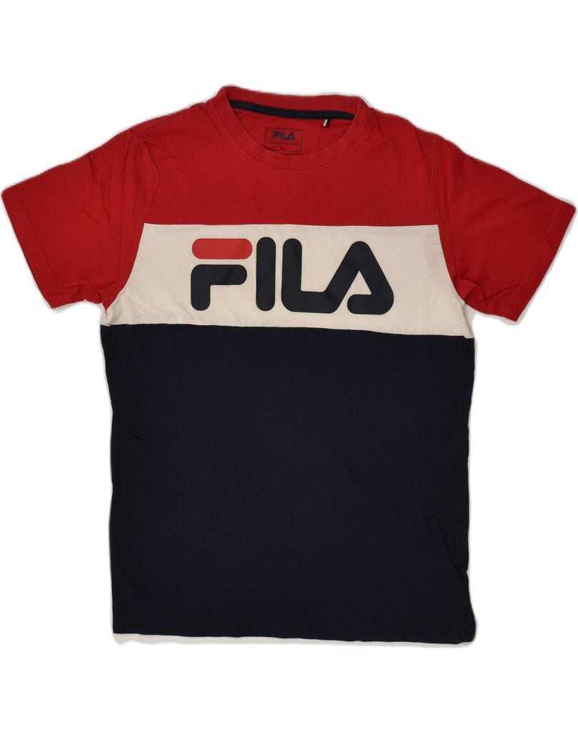 FILA Mens Graphic T-Shirt Top Small Red Colourblock | Vintage Fila | Thrift | Second-Hand Fila | Used Clothing | Messina Hembry 