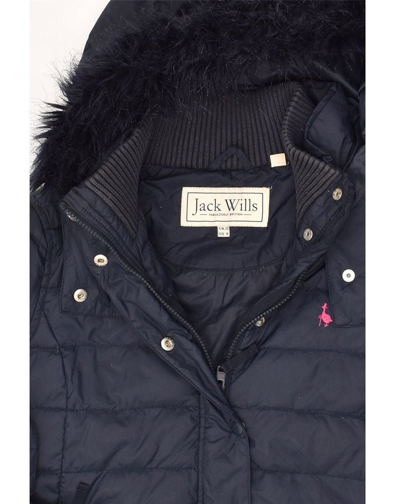 JACK WILLS Womens Hooded Padded Jacket UK 12 Medium Navy Blue Acrylic | Vintage Jack Wills | Thrift | Second-Hand Jack Wills | Used Clothing | Messina Hembry 