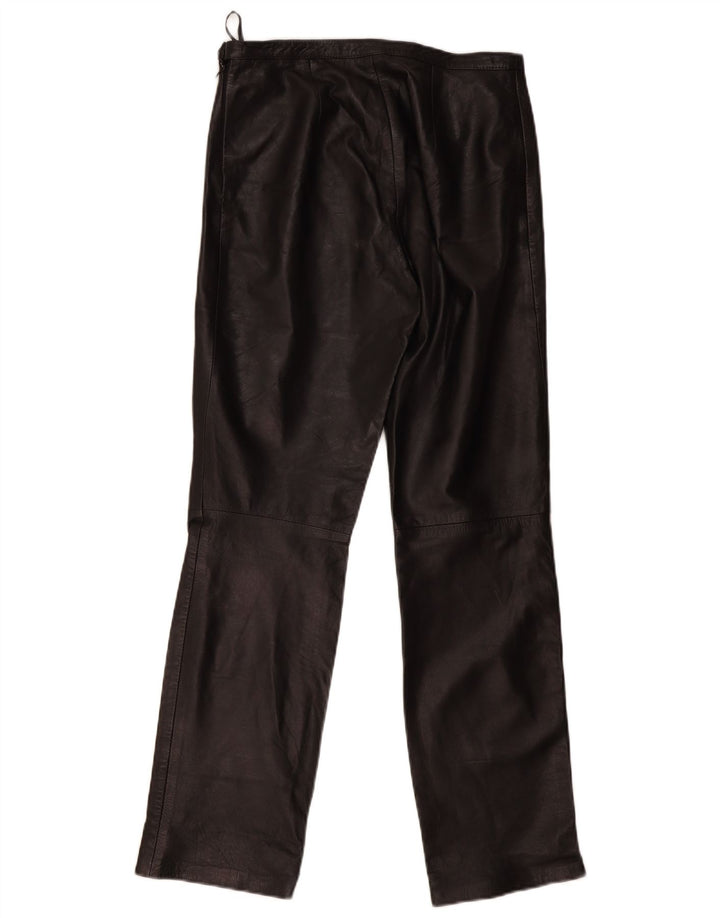 Vintage Womens Straight Leather Trousers W28 L29 Black Leather