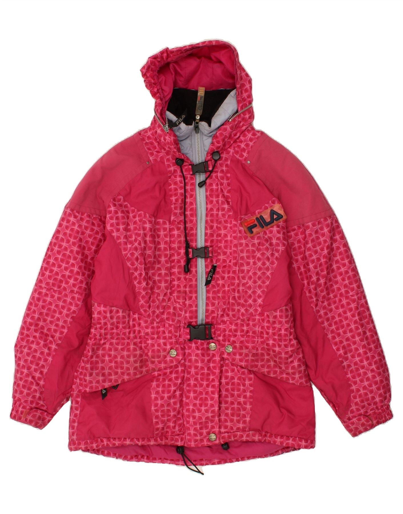 FILA Womens Hooded Ski Jacket IT 46 Large Pink Colourblock