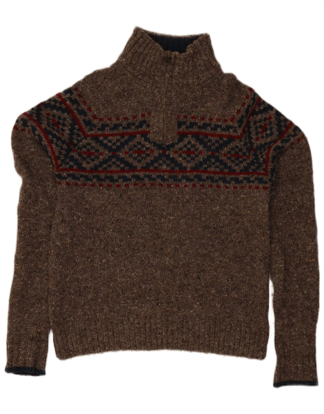 Fat Face Mens Zip Neck Jumper Sweater Medium Brown Fair Isle Wool