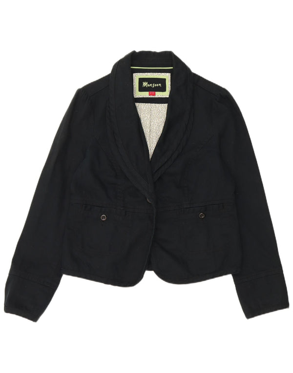 Monsoon Womens 1 Button Blazer Jacket UK 16 Large Navy Blue Cotton