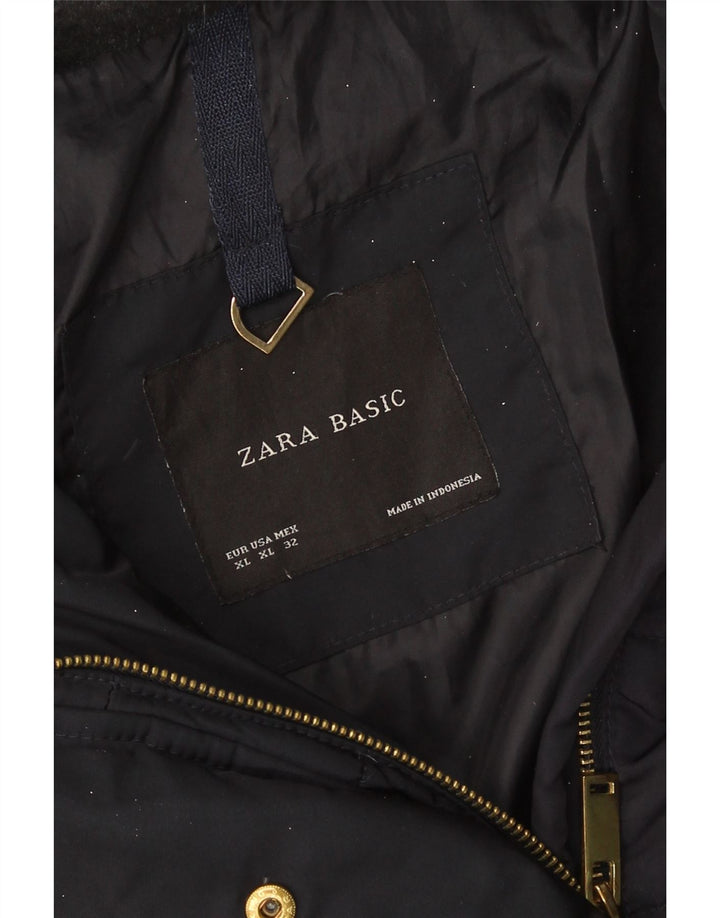 Zara Womens Hooded Padded Jacket UK 18 XL Navy Blue Polyester