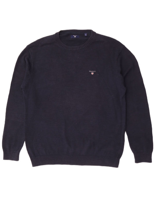Gant Mens Crew Neck Jumper Sweater XL Navy Blue Flecked Cotton