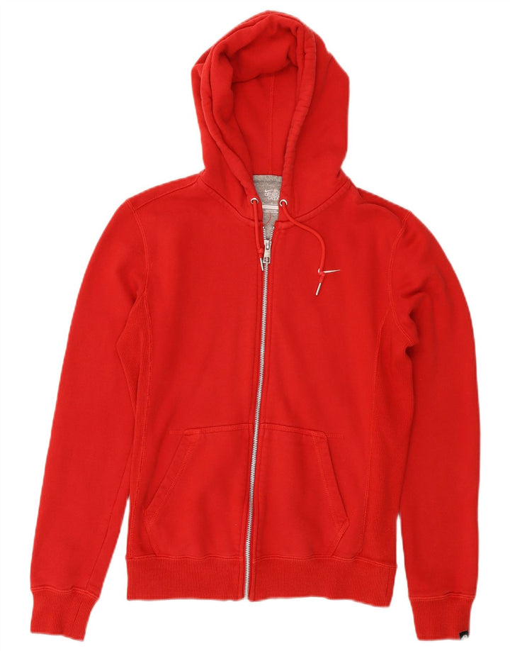 NIKE Womens Zip Hoodie Sweater UK 12 Medium Red Cotton