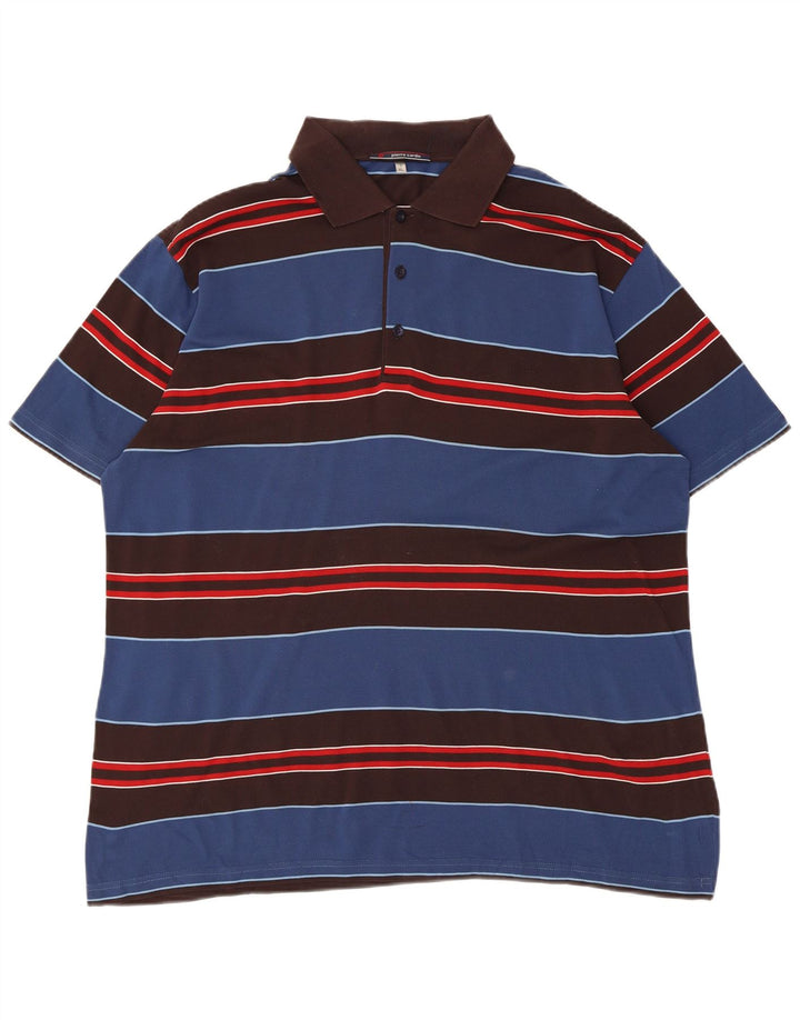 Pierre Cardin Mens Polo Shirt XL Blue Striped Cotton
