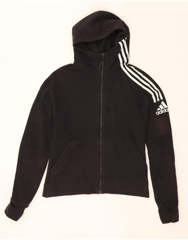 ADIDAS Womens Zip Hoodie Sweater UK 12 /14 Medium Black Cotton Vintage Adidas and Second-Hand Adidas from Messina Hembry 