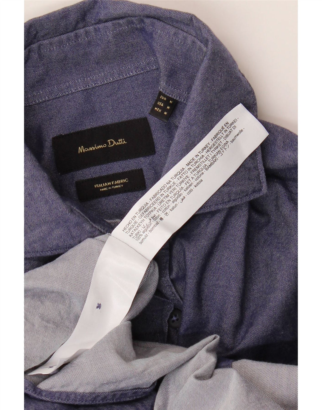 Massimo Dutti Mens Shirt Medium Navy Blue Cotton